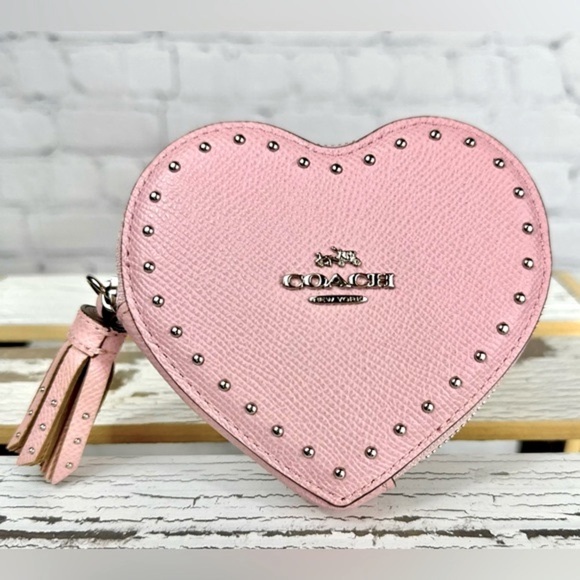 Coach Studded Pink Heart Coin Purse - Picture 1 of 5